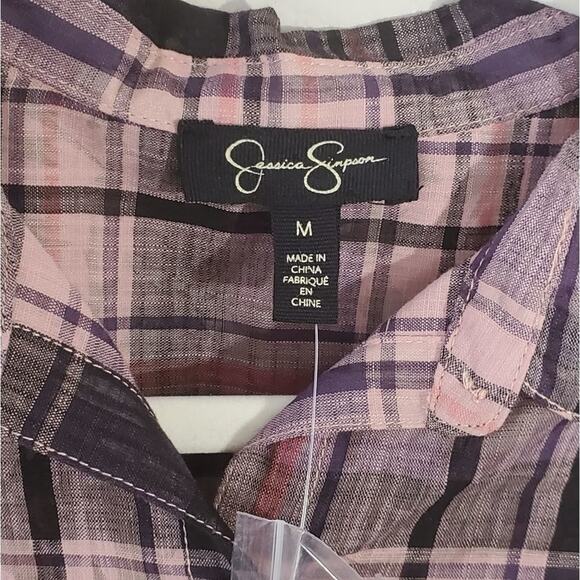 JESSICA SIMPSON plaid ruffled button up shirt med - Picture 4 of 5